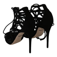 Black Suede Strap Stilettos Shoes Sandals