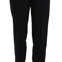 Black Button Pleated Tapered Trouser Pants