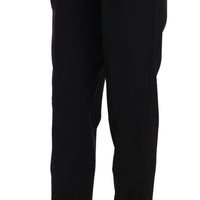 Black Button Pleated Tapered Trouser Pants