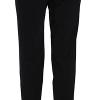 Black Button Pleated Tapered Trouser Pants