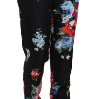 Floral Print Silk Pyjama Style Tapered Pants