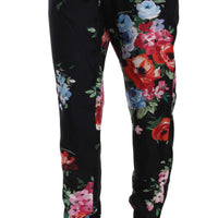 Floral Print Silk Pyjama Style Tapered Pants