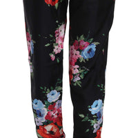 Floral Print Silk Pyjama Style Tapered Pants