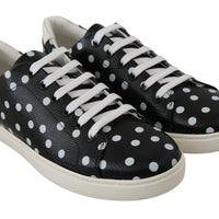 Black Leather Polka Dots Sneakers Shoes