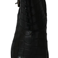 Black Crocodile Leather Derby Boots Shoes