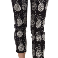 Black Pineapple Print Skinny Capri Pants