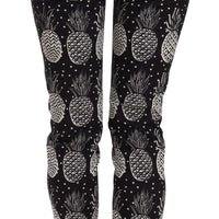 Black Pineapple Print Skinny Capri Pants