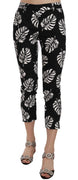 Black Palm Leaf Print Skinny Pants