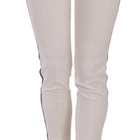 White Side Stripe Cropped Skinny Pants