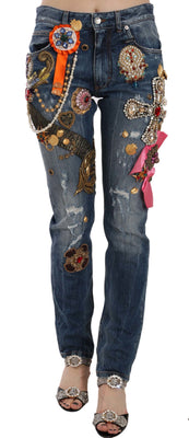 Crystal Embellished Cross Skinny Denim Pant