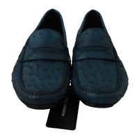 Blue Mens Flat Skin Leather Loafers Exotic Shoes