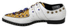 White Yellow Leather Crystals Buckle Monk Strap Shoes