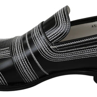 Black White Leather Slippers Loafers Shoes