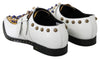 White Yellow Leather Crystals Buckle Monk Strap Shoes