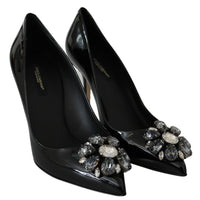 Black Leather Crystals Bellucci Pumps Shoes