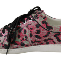 Pink Leopard Print Training Leather Flat Sneakers