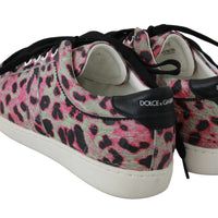 Pink Leopard Print Training Leather Flat Sneakers