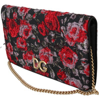 Black Roses Jacquard Clutch Shoulder Borse Purse