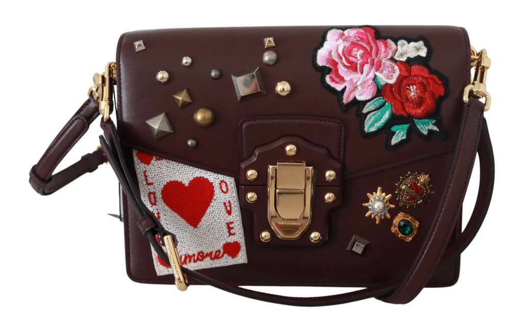 LUCIA Leather Burgundy Jewelled Shoulder Women Bag