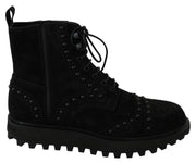 Black Suede Studded Boots Zipper Shoes