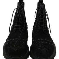 Black Suede Studded Boots Zipper Shoes