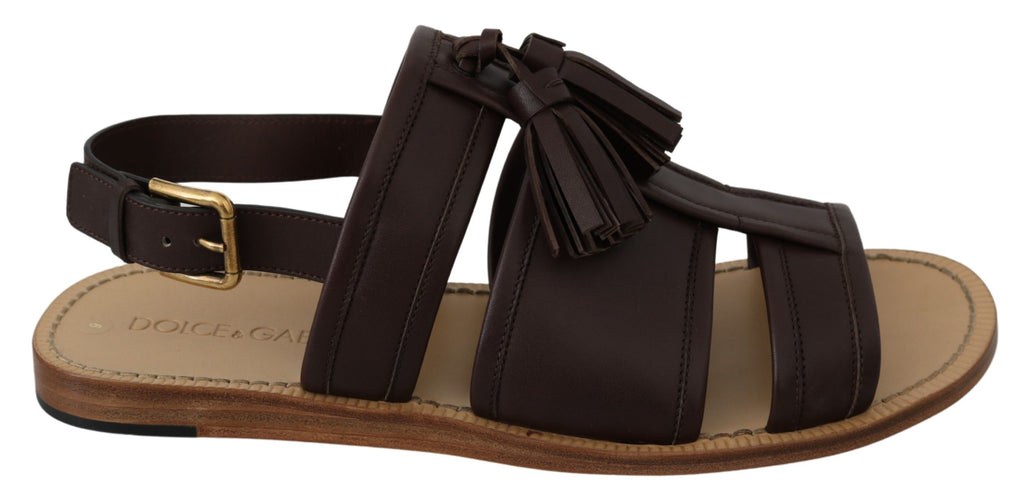 Brown Leather Gold Buckle Sandals Shoes