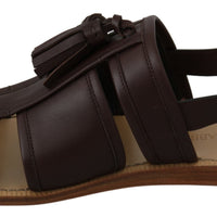 Brown Leather Gold Buckle Sandals Shoes