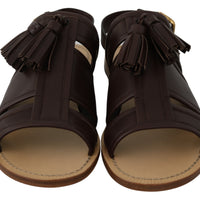 Brown Leather Gold Buckle Sandals Shoes