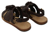 Brown Leather Gold Buckle Sandals Shoes