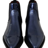 Blue Patent Leather Boots Stretch Shoes