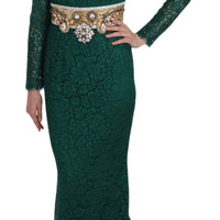 Crystal Gold Belt Lace Sheath Gown Dress