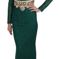 Crystal Gold Belt Lace Sheath Gown Dress