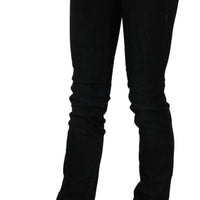 Black Mid Waist Skinny Denim Cotton Jeans