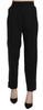 Black Wool Stretch High Waist Pleated Pants