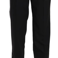 Black Wool Stretch High Waist Pleated Pants