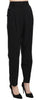 Black Wool Stretch High Waist Pleated Pants