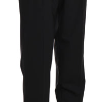 Black Wool Stretch High Waist Pleated Pants