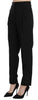 Black Wool Stretch High Waist Pleated Pants