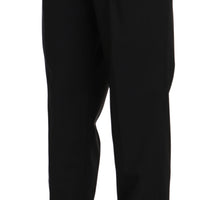 Black Wool Stretch High Waist Pleated Pants