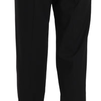 Black Wool Stretch High Waist Pleated Pants