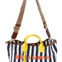 Blue White Striped Shopping Borse Women Tote Cotton Bag