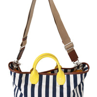 Blue White Striped Shopping Borse Women Tote Cotton Bag