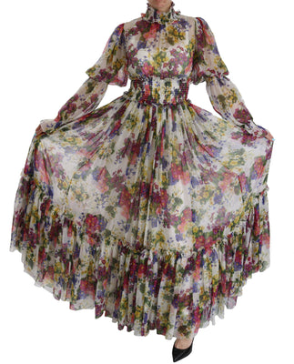 Multicolor Floral Silk Long Gown Dress