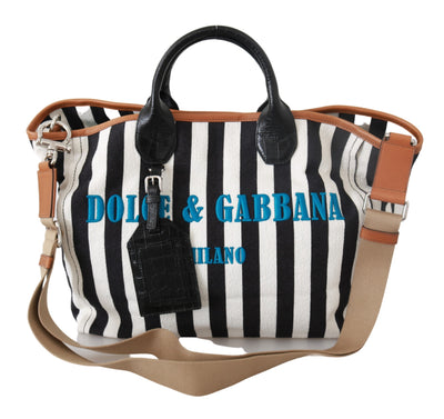 Black White Stripes Shopping Borse Women Tote Cotton Bag