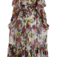 Multicolor Floral Silk Long Gown Dress