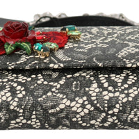 Black Lace Leather Crystal Roses Sicily Von Purse Bag