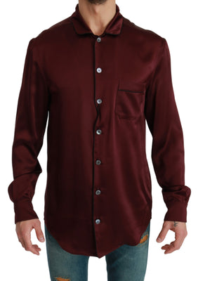 Bordeaux Silk Pajama Casual Top Shirt