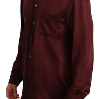 Bordeaux Silk Pajama Casual Top Shirt