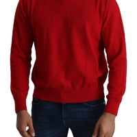 Red V-neck Wool Sweatshirt Pullover Sweater