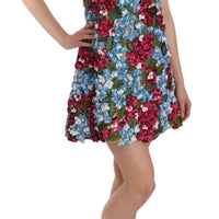 Multicolor Floral Button Crystal Mini Dress